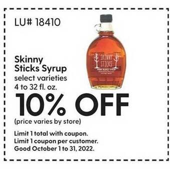 Hy-Vee Skinny sticks syrup offer