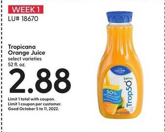 Hy-Vee Tropicana orange juice offer