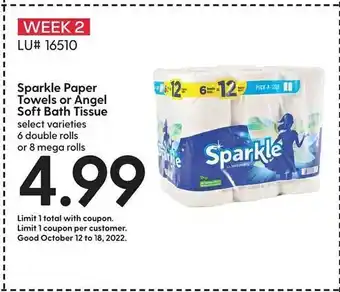 Hy-Vee Sparke paper towels or angel soft bath tissue offer