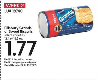 Hy-Vee Pillsbury grands! or sweet biscuits offer