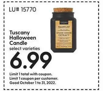 Hy-Vee Tuscany halloween candle offer