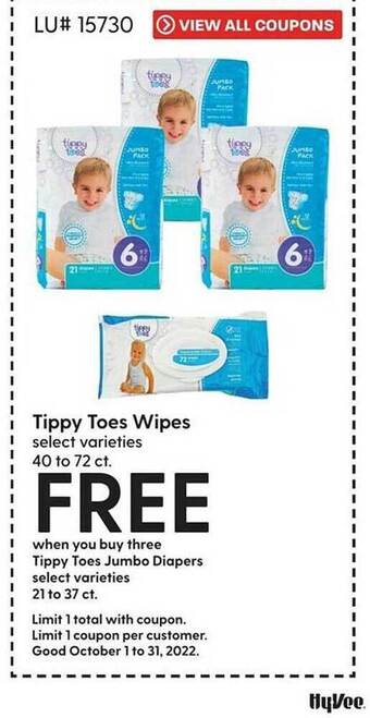 Hy-Vee Tippy toes wipes offer