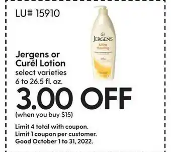 Hy-Vee Jergens or curél lotion offer
