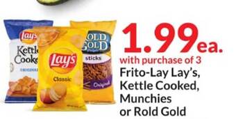 Hy-Vee Frito-lay lay's kettle cooked munchies or rold gold offer