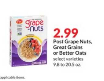 Hy-Vee Post grape nuts great grains or better oats offer