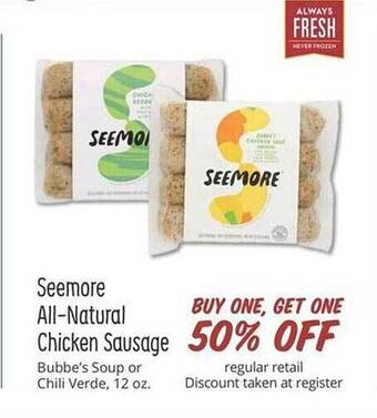 Sprouts Farmers Market Seemore all-natural chicken sausage offer