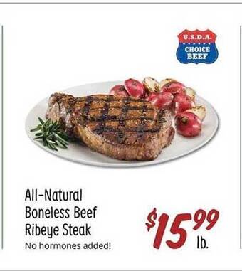 Sprouts Farmers Market All-natural boneless beef ribeye steak offer