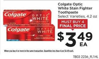 Food 4 Less Colgate optic white stain fighter toothpaste offer