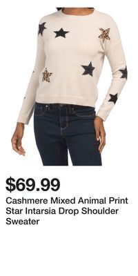 TJ Maxx Cashmere mixed animal print star intarsia drop shoulder sweater offer