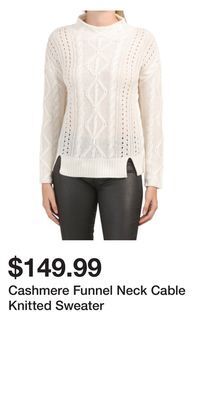 TJ Maxx Cashmere funnel neck cable knitted sweater offer