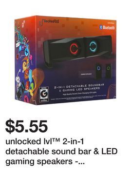 Five Below Unlocked lvl™ 2-in-1 detachable sound bar & led gaming speakers - black offer