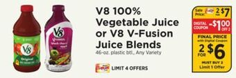 ShopRite 100% vegetable juice or v8 v-fusion juice blends offer