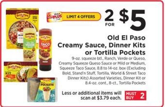 ShopRite Creamy sauce, dinner kits or tortilla pockets offer
