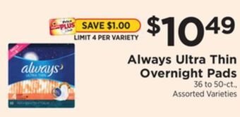 ShopRite Ultra thin overnight pads offer