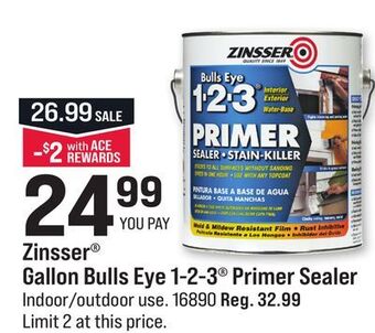 Ace Hardware Zinsser® gallon bulls eye 1-2-3® primer sealer offer
