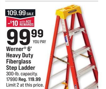 Ace Hardware Werner® 6' heavy duty fiberglass step ladder offer