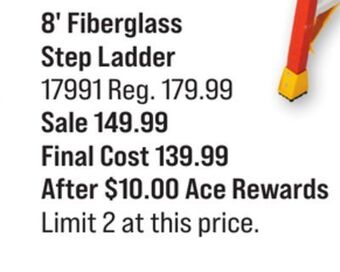 Ace Hardware 8' fiberglass step ladder offer
