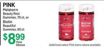 Health Mart Pink melantonin beauty rest gummies 70 ct or biotin beautiful gummies 60 ct offer