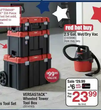 Ace Hardware Versastack™ Wheeled Tower Tool Box Or 2.5 Gal. Wet-Dry Vac offer