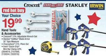 Ace Hardware Hand Tools & Accessories : Crescent® 3 Pc. Adjustable Wrench Set, Stanley® FatMax® Blade Armor 30' Tape Measure, Channellock® offer