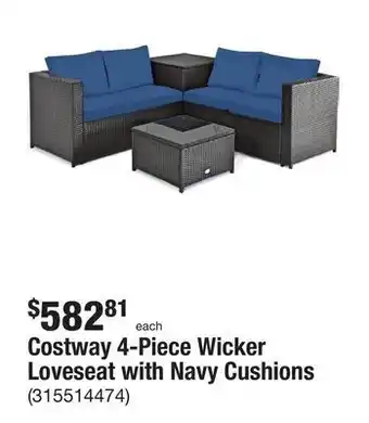 The Home Depot Costway 4-piece wicker loveseat with navy cushions offer