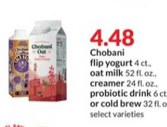 Hy-Vee Chobani flip yogurt oat milk creamer probiotic drink or cold brew offer