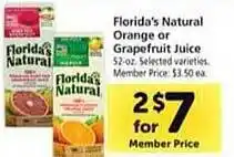 Safeway Florida's natural oragne or grapefruit juice offer