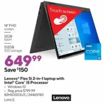 Staples Leovo Flex 5i 2-in-1 Laptop WWith Intel Core i5 Processor 82HS0003US offer