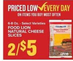 Food Lion Food lion natural cheese slices offer