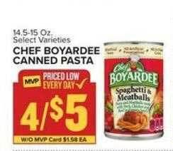 Food Lion Chef boyardee canned pasta offer