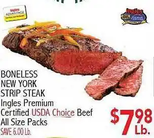 Ingles premium boneless new york strip steak