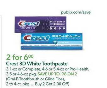 Publix Crest 3d white toothpaste offer