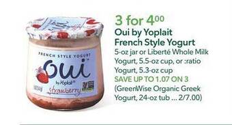 Publix Oui by yoplait french style yogurt offer