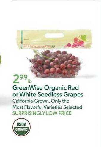 Publix Greenwise organic red or white seedless grapes offer