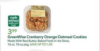 Publix Greenwise cranberry orange oatmeal cookies offer