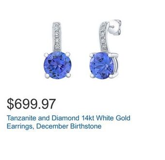 Costco Tanzanite and diamond 14kt white gold earrings, december birthstone offer