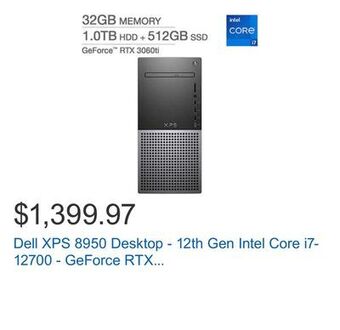 Costco Dell xps 8950 desktop - 12th gen intel core i7-12700 - geforce rtx 3060 ti - windows 11 offer