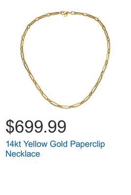 Costco 14kt yellow gold paperclip necklace offer
