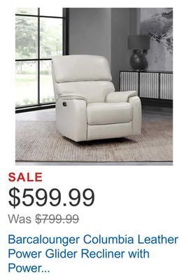 Costco Barcalounger columbia leather power glider recliner with power headrest offer