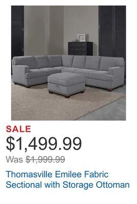 Costco Thomasville emilee fabric sectional with storage ottoman offer