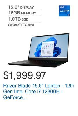 Costco Razer blade 15.6" laptop - 12th gen intel core i7-12800h - geforce rtx 3060 - windows 11 offer