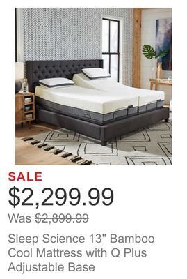 Costco Sleep science 13" bamboo cool mattress with q plus adjustable base offer