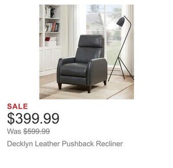 Costco Decklyn leather pushback recliner offer