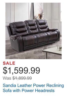 Costco Sandia leather power reclining sofa with power headrests offer