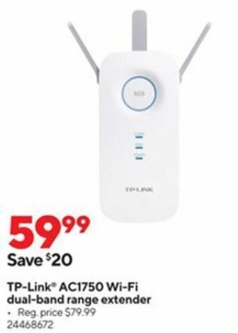 Staples TP-Link AC1750 Wi-Fi Dual-Band Range Extender offer