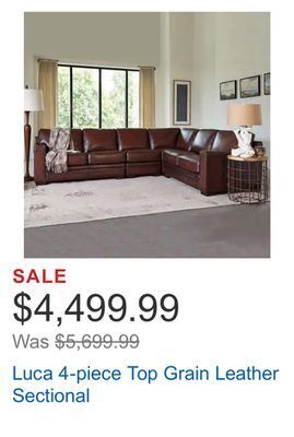 Costco Luca 4-piece top grain leather sectional offer