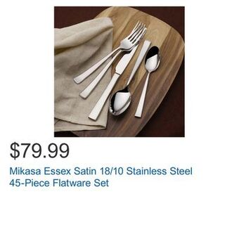 Costco Mikasa essex satin 18/10 stainless steel 45-piece flatware set offer