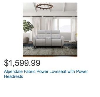 Costco Alpendale fabric power loveseat with power headrests offer