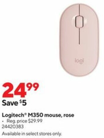 Staples Logitech M350 Mouse, Rose 24420383 offer
