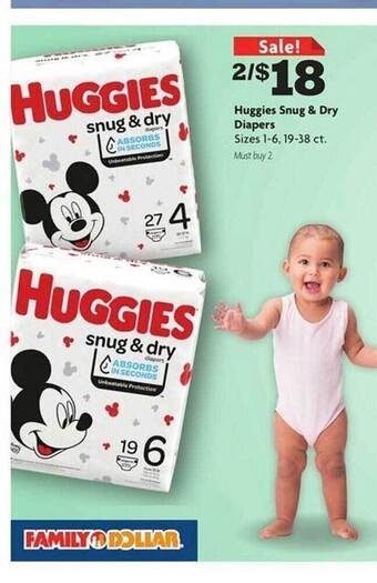 Family Dollar Huggies snug & dry diapers offer